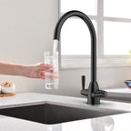 Dual-Handle High-Arc Swivel Kitchen Faucet with Conical Base & Swiss Neoperl Aerator-KFB1116
