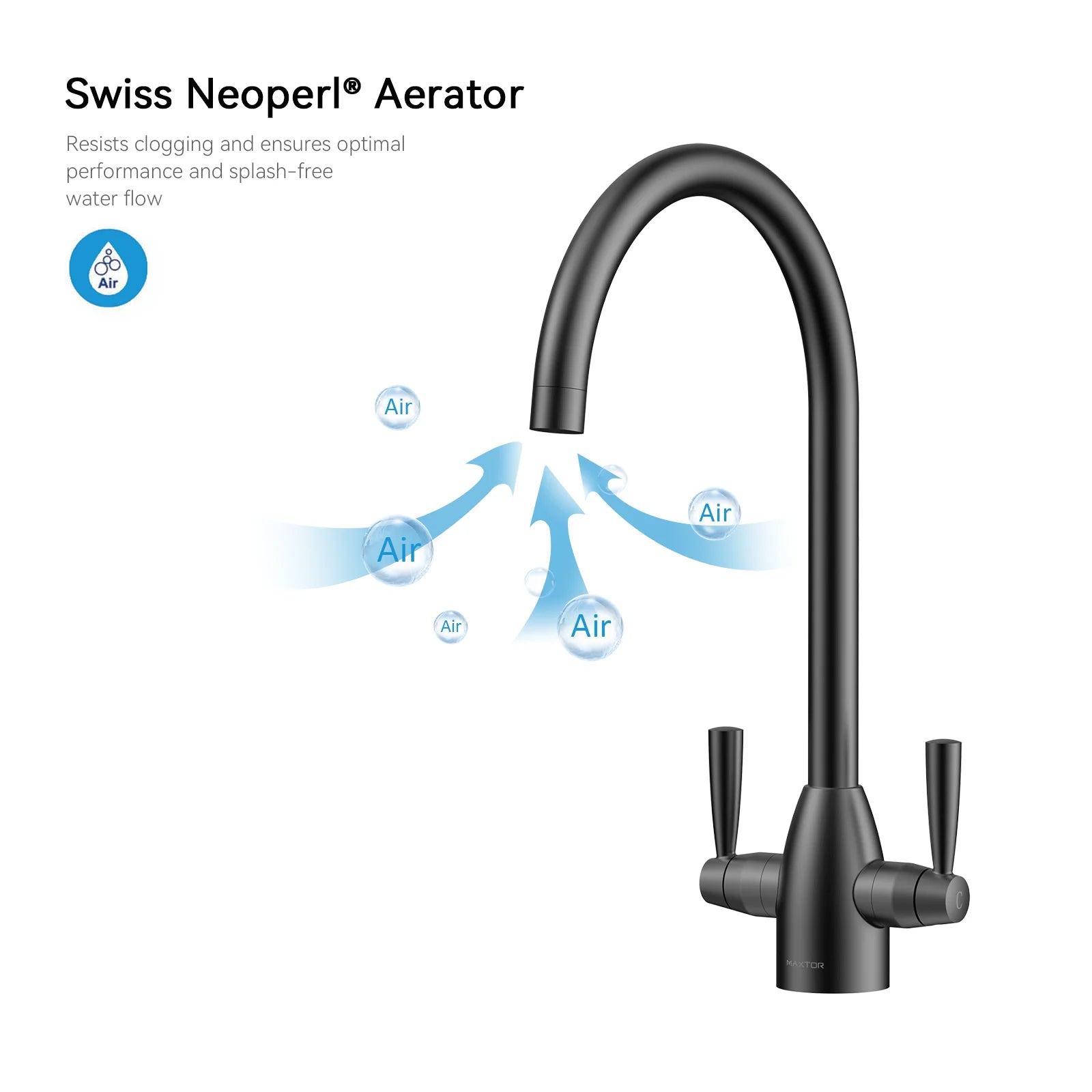 Dual-Handle High-Arc Swivel Kitchen Faucet with Conical Base & Swiss Neoperl Aerator-KFB1116