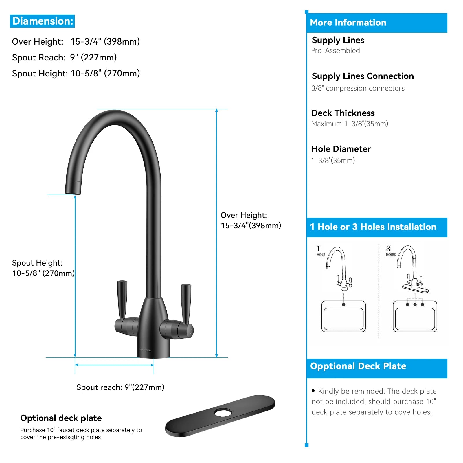 Dual-Handle High-Arc Swivel Kitchen Faucet with Conical Base & Swiss Neoperl Aerator-KFB1116