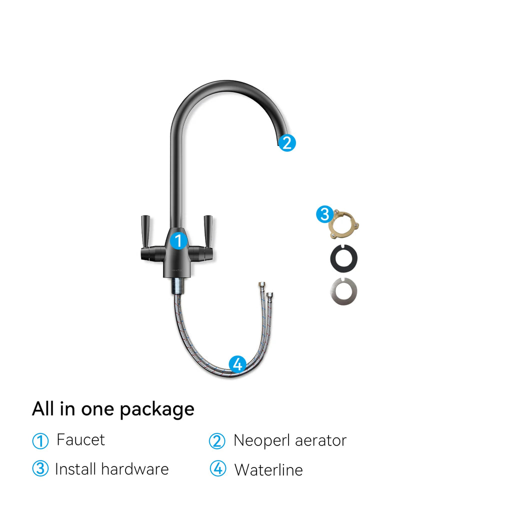 Dual-Handle High-Arc Swivel Kitchen Faucet with Conical Base & Swiss Neoperl Aerator-KFB1116