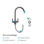 Dual-Handle High-Arc Swivel Kitchen Faucet with Conical Base & Swiss Neoperl Aerator-KFB1116