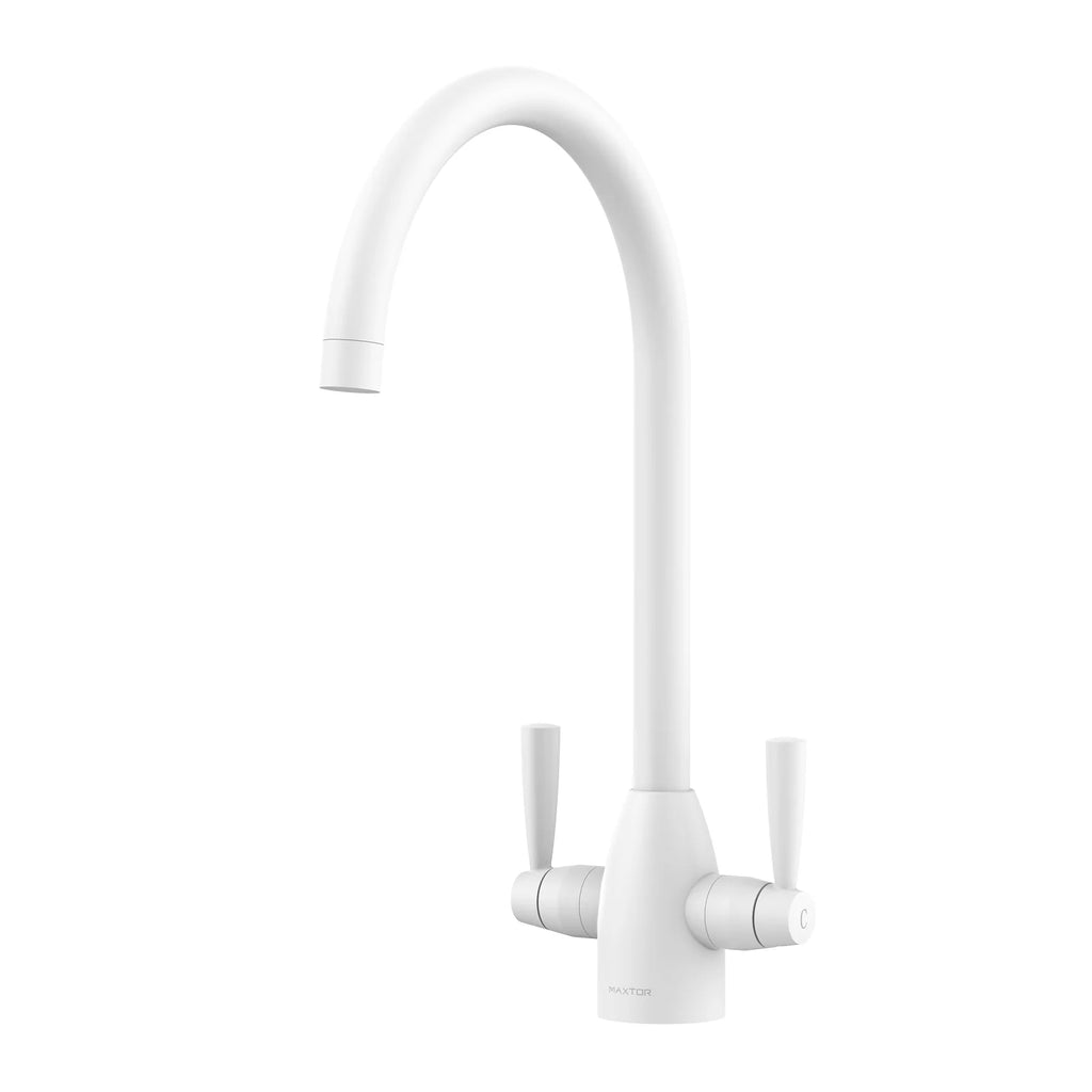 Dual-Handle High-Arc Swivel Kitchen Faucet with Conical Base & Swiss Neoperl Aerator-KFB1116 Matte White