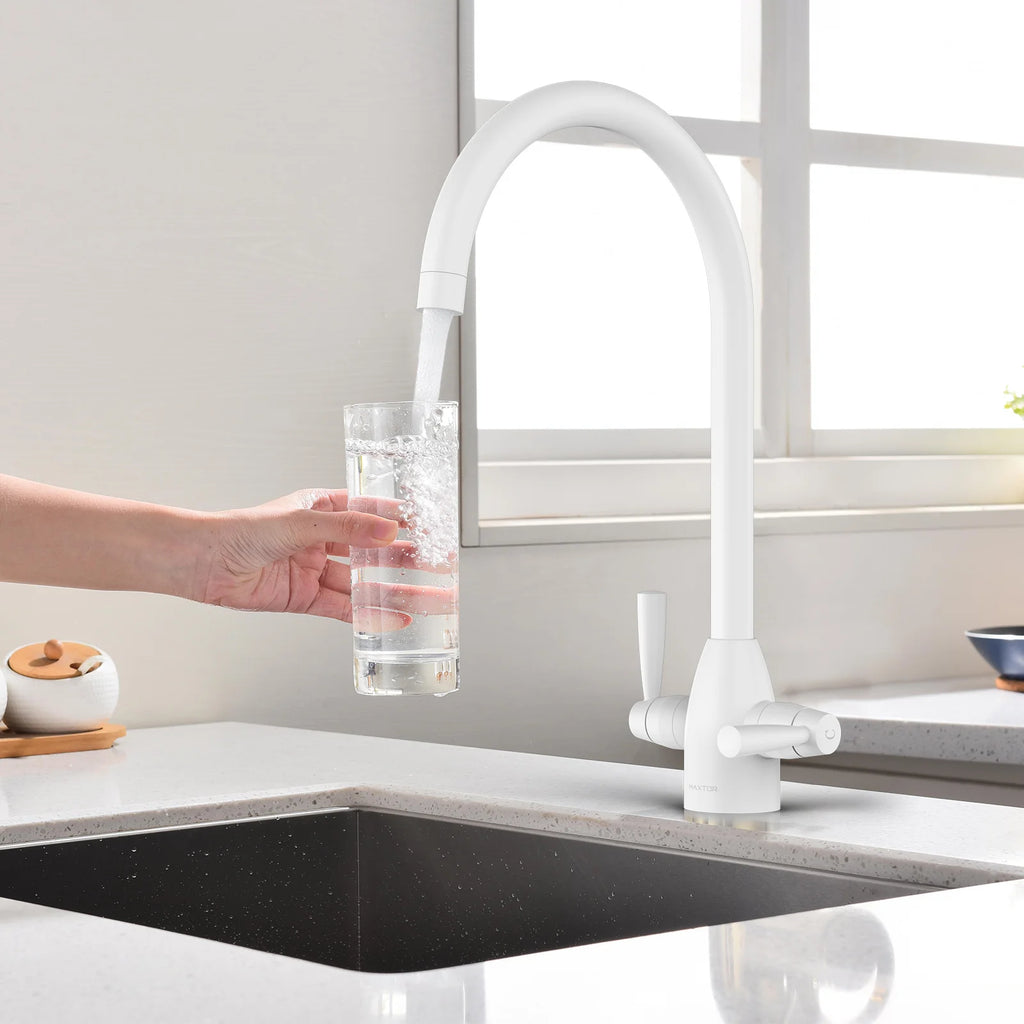 Dual-Handle High-Arc Swivel Kitchen Faucet with Conical Base & Swiss Neoperl Aerator-KFB1116