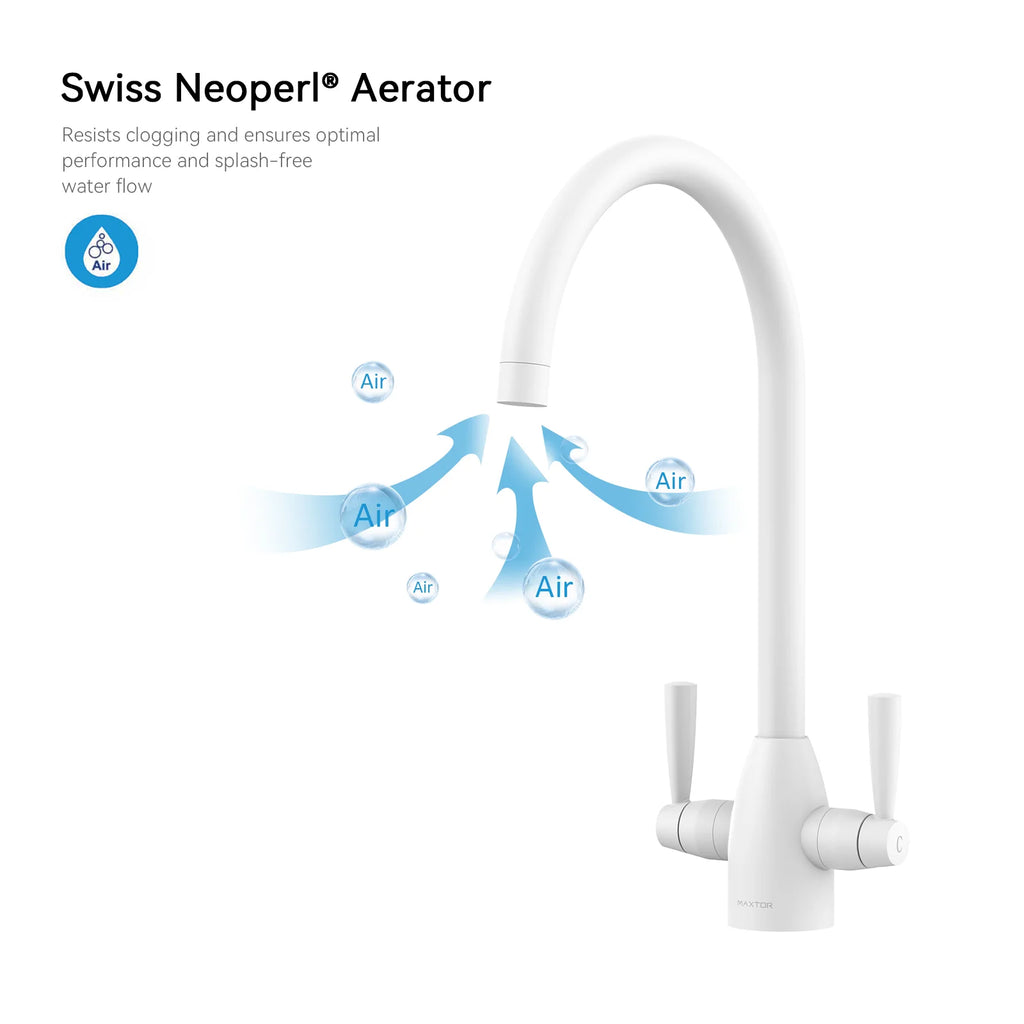 Dual-Handle High-Arc Swivel Kitchen Faucet with Conical Base & Swiss Neoperl Aerator-KFB1116