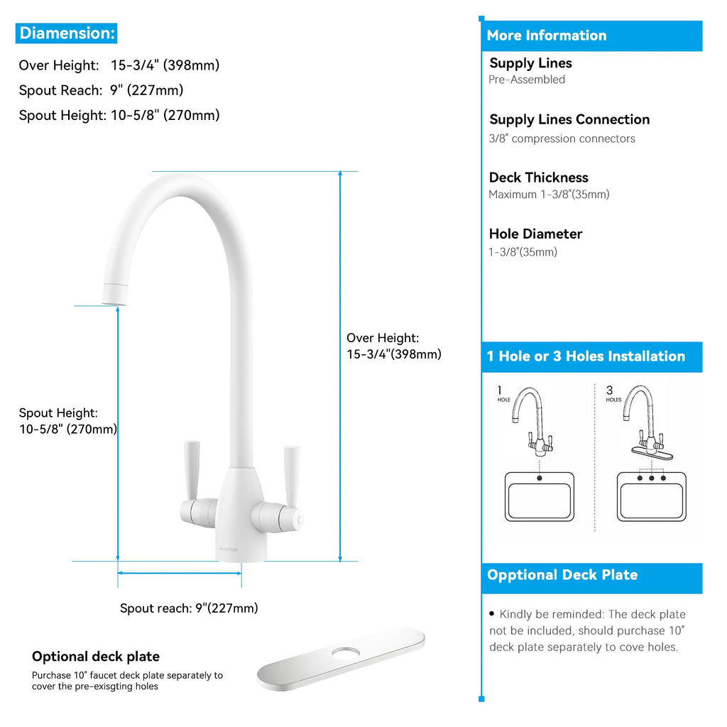 Dual-Handle High-Arc Swivel Kitchen Faucet with Conical Base & Swiss Neoperl Aerator-KFB1116