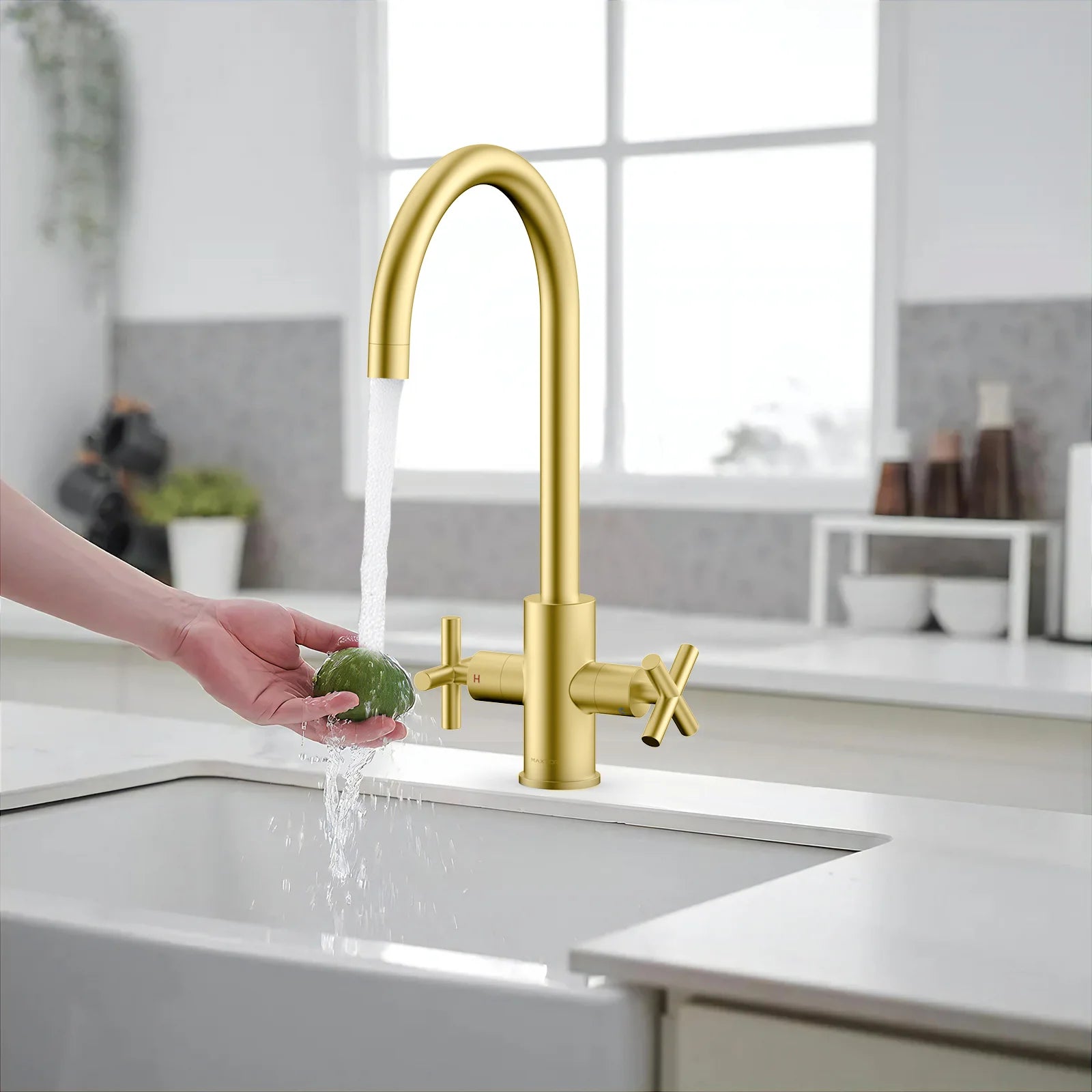 Dual-Handle Cross-Handle High-Arc Swivel Kitchen Faucet – Spot-Free Finish, Solid Brass –KFB1121