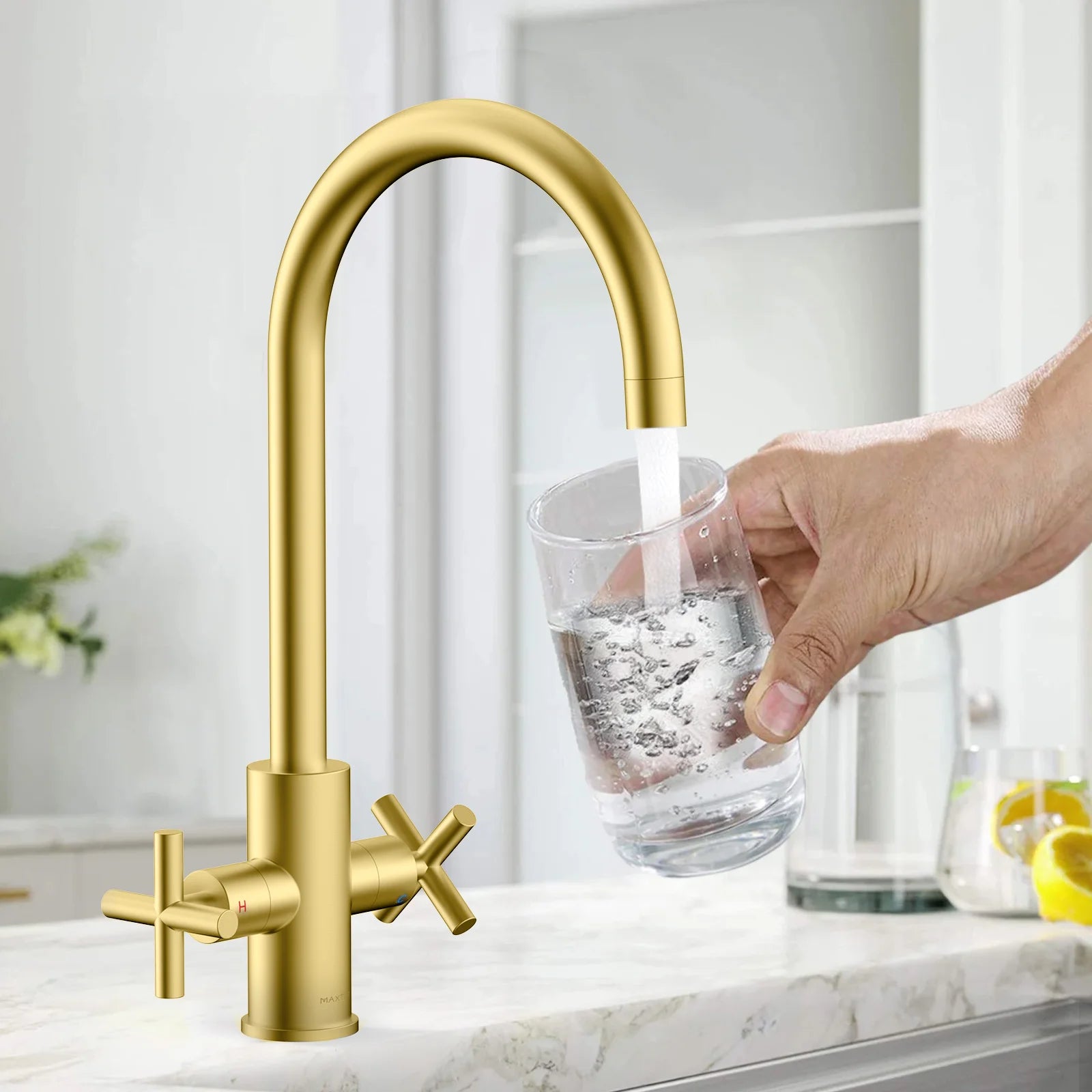 Dual-Handle Cross-Handle High-Arc Swivel Kitchen Faucet – Spot-Free Finish, Solid Brass –KFB1121