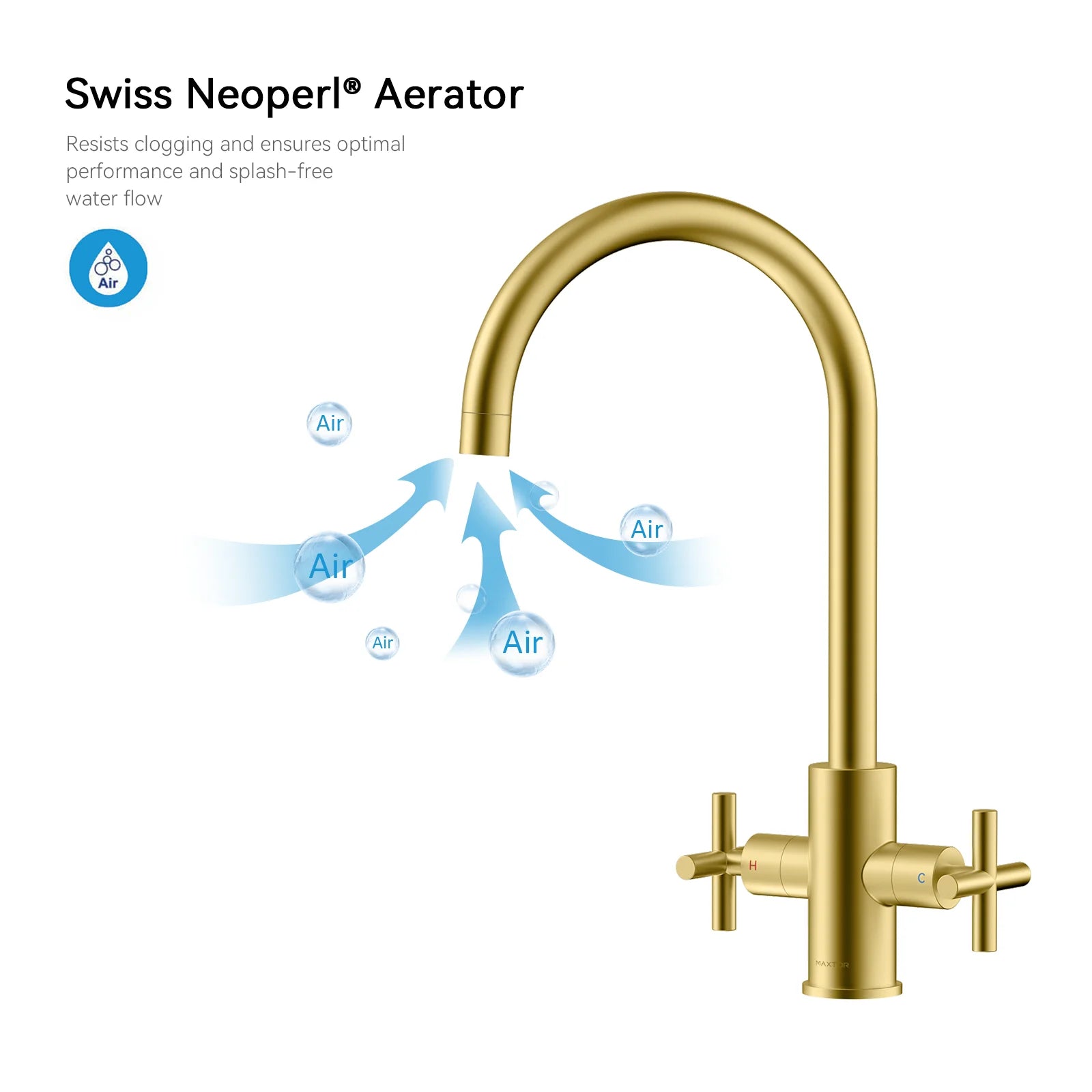 Dual-Handle Cross-Handle High-Arc Swivel Kitchen Faucet – Spot-Free Finish, Solid Brass –KFB1121