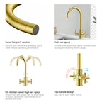 Dual-Handle Cross-Handle High-Arc Swivel Kitchen Faucet – Spot-Free Finish, Solid Brass –KFB1121
