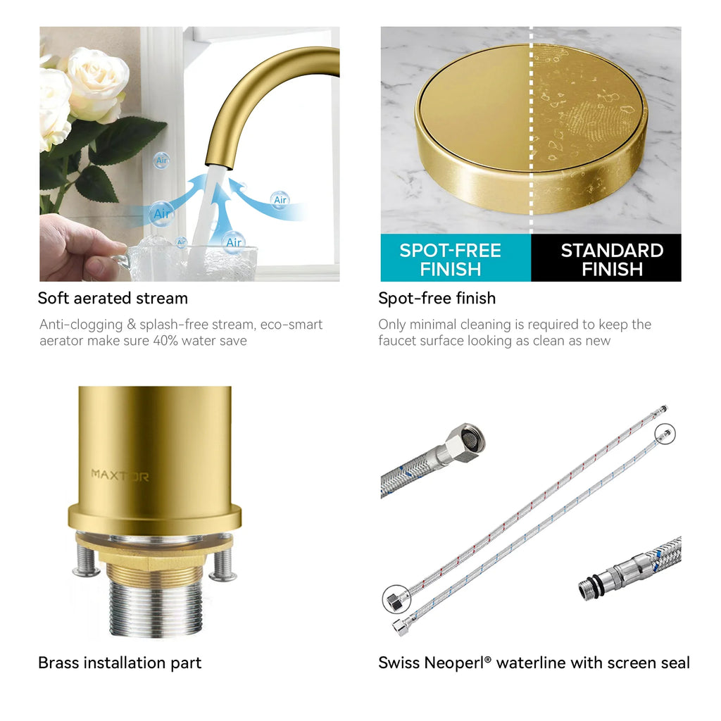 Dual-Handle Cross-Handle High-Arc Swivel Kitchen Faucet – Spot-Free Finish, Solid Brass –KFB1121
