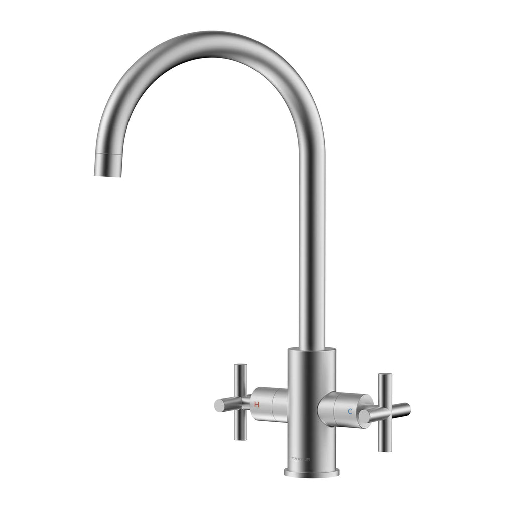 Dual-Handle Cross-Handle High-Arc Swivel Kitchen Faucet – Spot-Free Finish, Solid Brass –KFB1121 Brushed Nickel