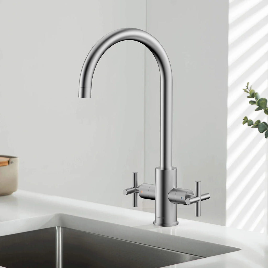 Dual-Handle Cross-Handle High-Arc Swivel Kitchen Faucet – Spot-Free Finish, Solid Brass –KFB1121