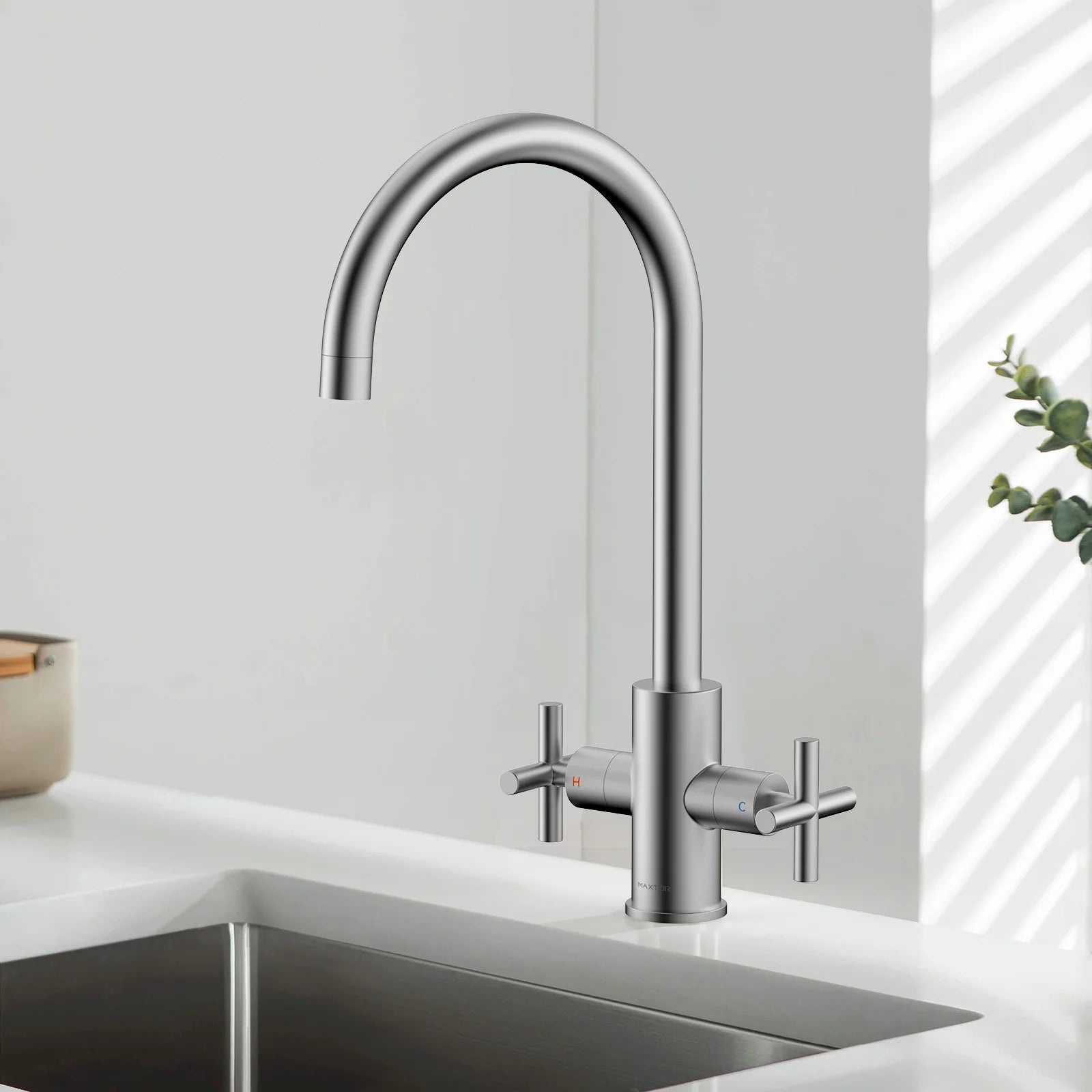 Dual-Handle Cross-Handle High-Arc Swivel Kitchen Faucet – Spot-Free Finish, Solid Brass –KFB1121