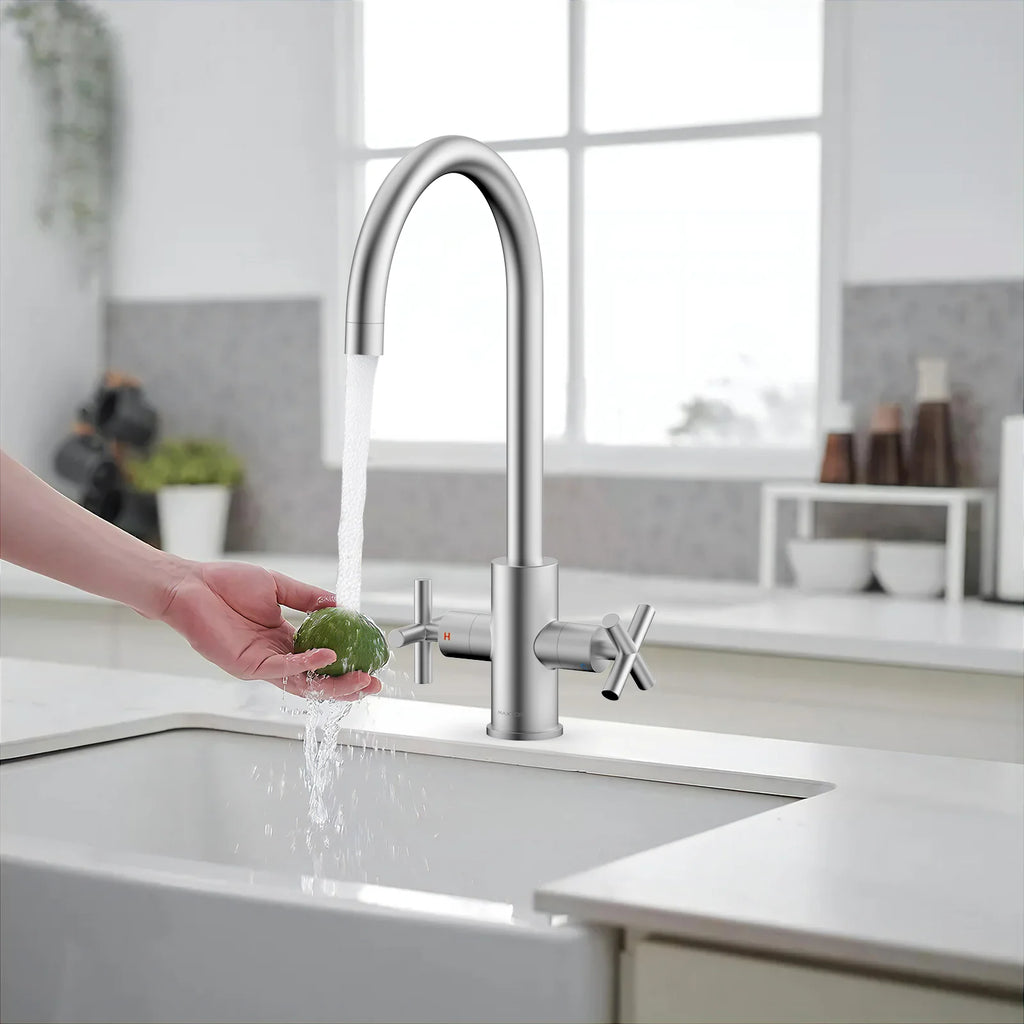 Dual-Handle Cross-Handle High-Arc Swivel Kitchen Faucet – Spot-Free Finish, Solid Brass –KFB1121