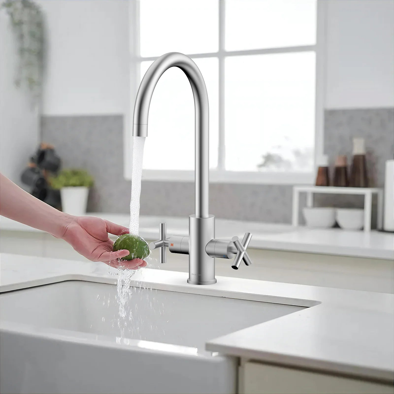 Dual-Handle Cross-Handle High-Arc Swivel Kitchen Faucet – Spot-Free Finish, Solid Brass –KFB1121