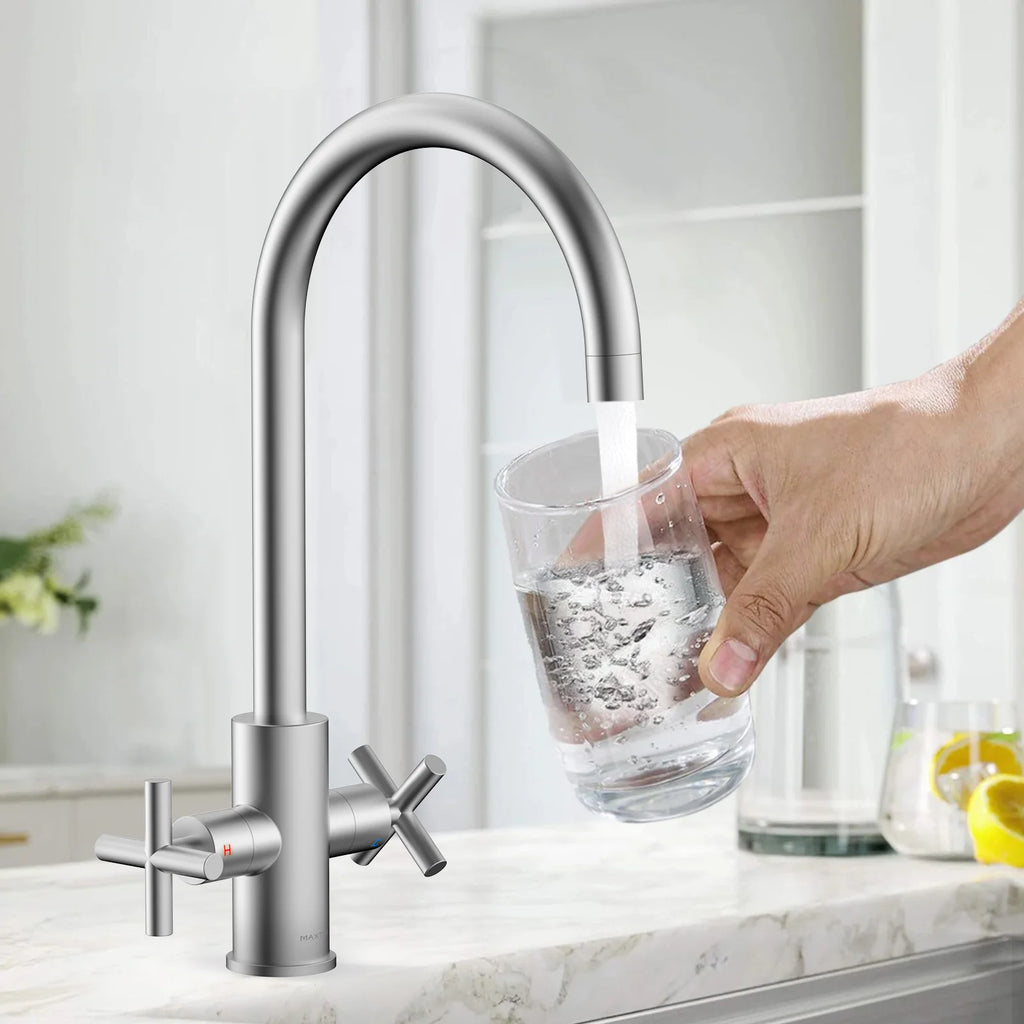 Dual-Handle Cross-Handle High-Arc Swivel Kitchen Faucet – Spot-Free Finish, Solid Brass –KFB1121
