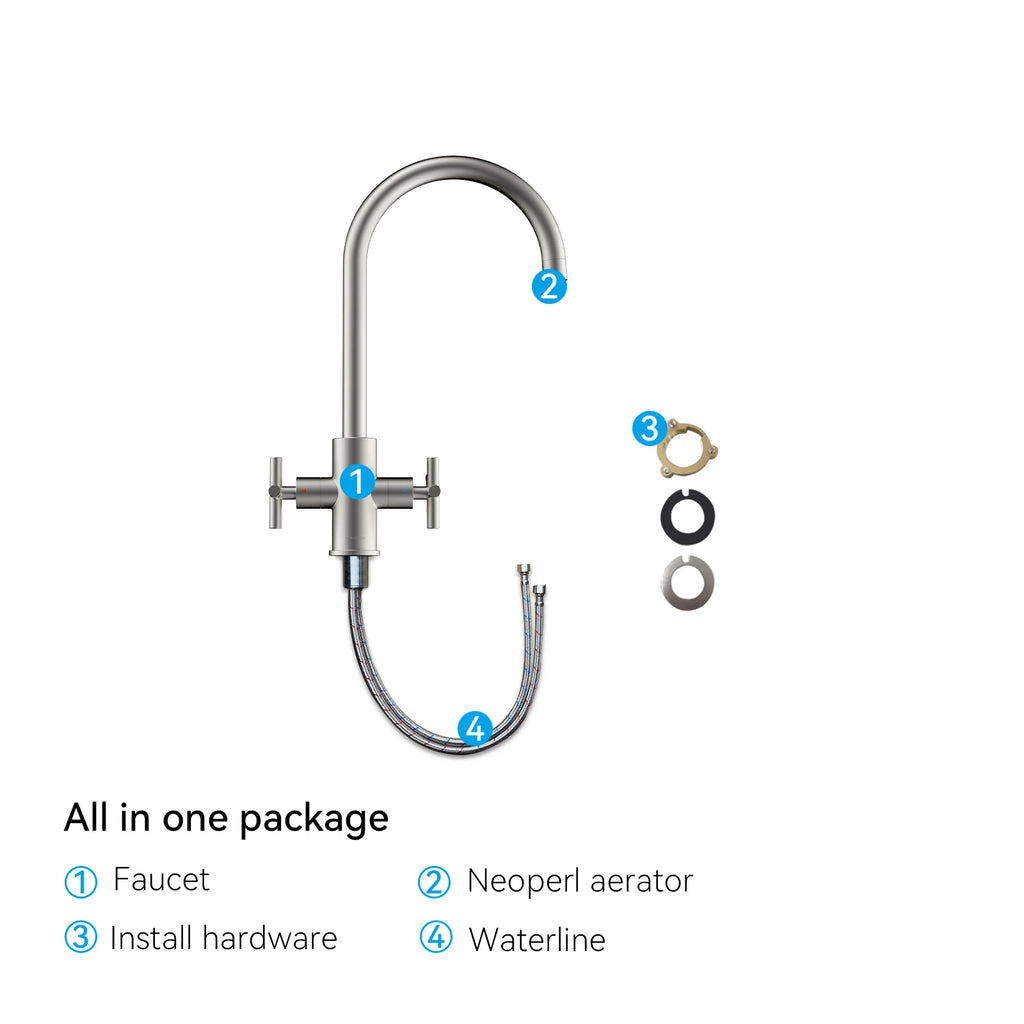 Dual-Handle Cross-Handle High-Arc Swivel Kitchen Faucet – Spot-Free Finish, Solid Brass –KFB1121