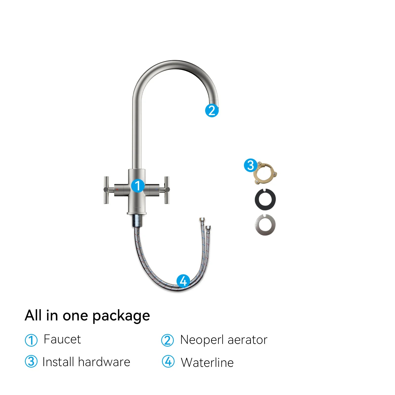 Dual-Handle Cross-Handle High-Arc Swivel Kitchen Faucet – Spot-Free Finish, Solid Brass –KFB1121
