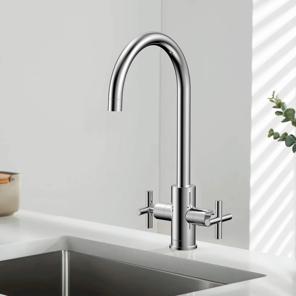 Dual-Handle Cross-Handle High-Arc Swivel Kitchen Faucet – Spot-Free Finish, Solid Brass –KFB1121