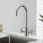 Dual-Handle Cross-Handle High-Arc Swivel Kitchen Faucet – Spot-Free Finish, Solid Brass –KFB1121