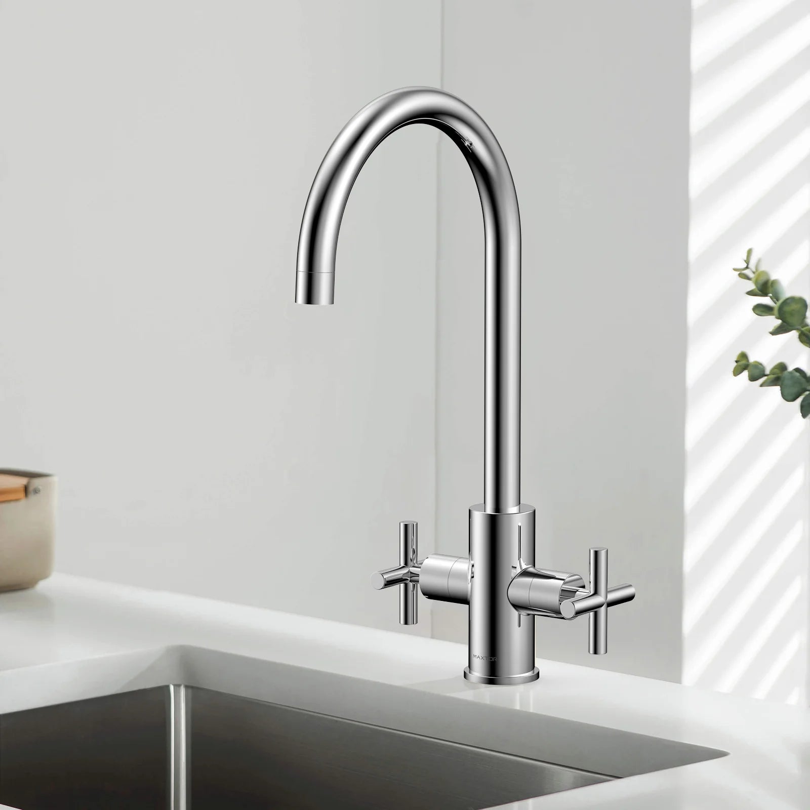 Dual-Handle Cross-Handle High-Arc Swivel Kitchen Faucet – Spot-Free Finish, Solid Brass –KFB1121