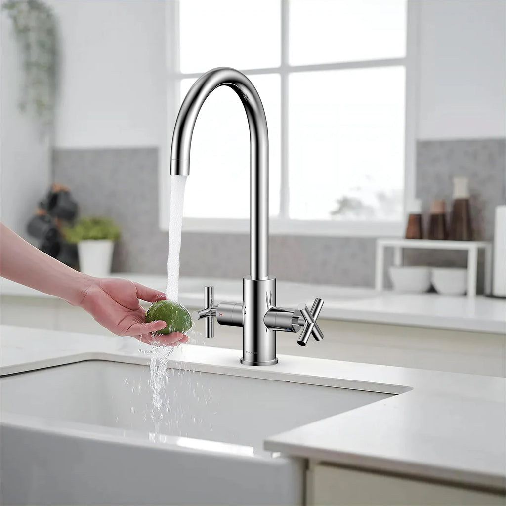 Dual-Handle Cross-Handle High-Arc Swivel Kitchen Faucet – Spot-Free Finish, Solid Brass –KFB1121