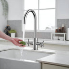 Dual-Handle Cross-Handle High-Arc Swivel Kitchen Faucet – Spot-Free Finish, Solid Brass –KFB1121