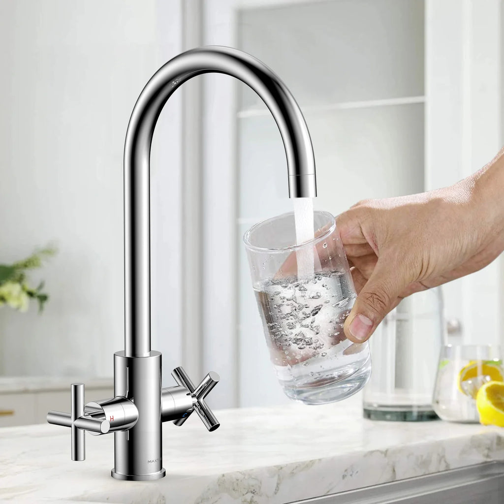 Dual-Handle Cross-Handle High-Arc Swivel Kitchen Faucet – Spot-Free Finish, Solid Brass –KFB1121