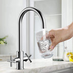 Dual-Handle Cross-Handle High-Arc Swivel Kitchen Faucet – Spot-Free Finish, Solid Brass –KFB1121