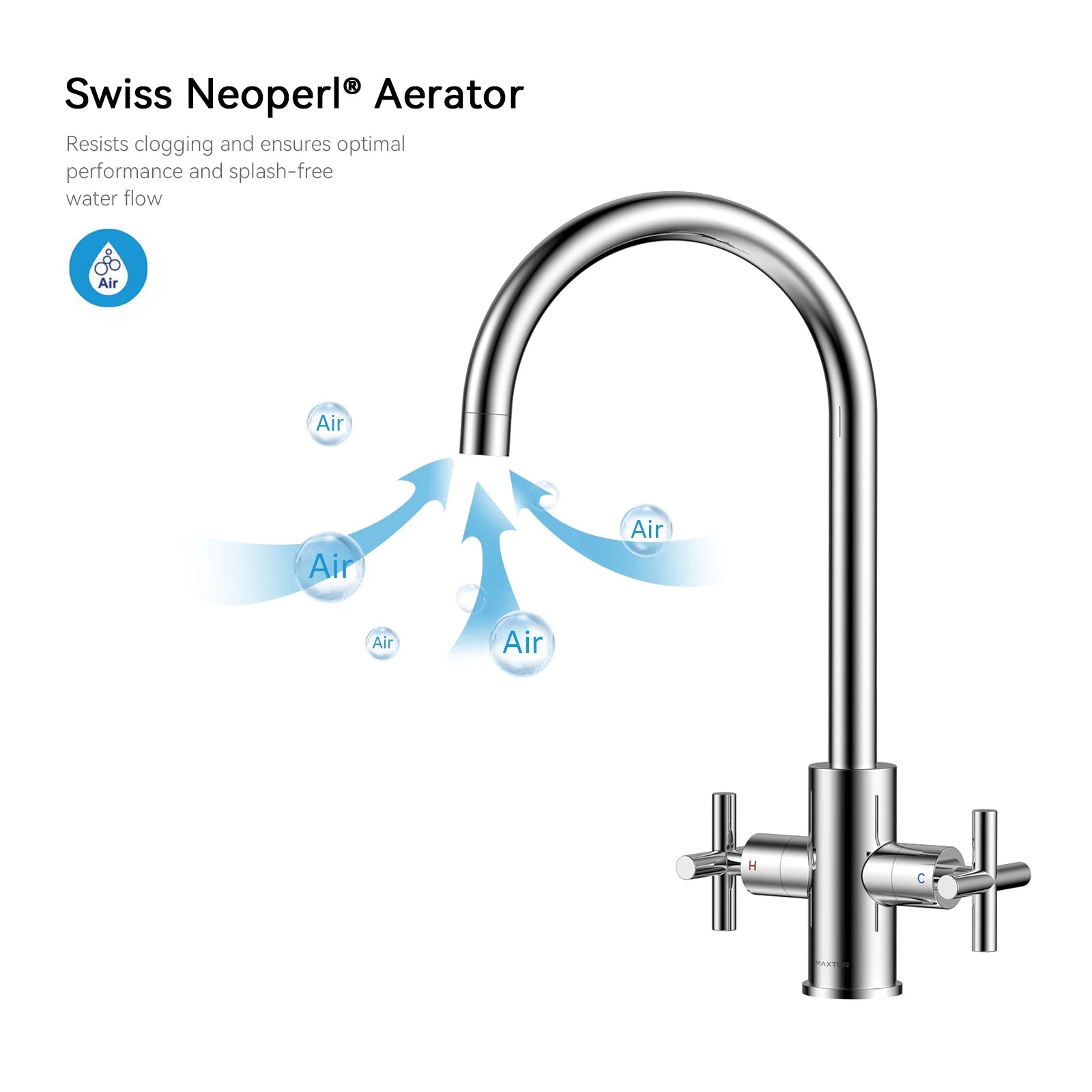 Dual-Handle Cross-Handle High-Arc Swivel Kitchen Faucet – Spot-Free Finish, Solid Brass –KFB1121