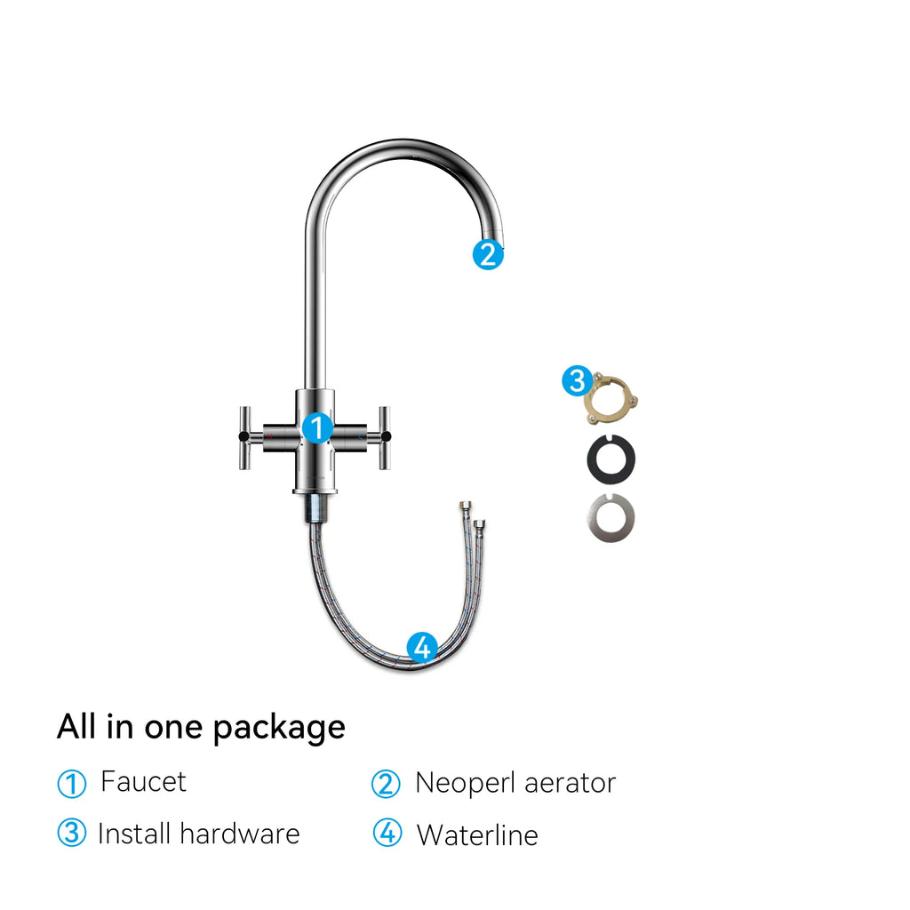 Dual-Handle Cross-Handle High-Arc Swivel Kitchen Faucet – Spot-Free Finish, Solid Brass –KFB1121
