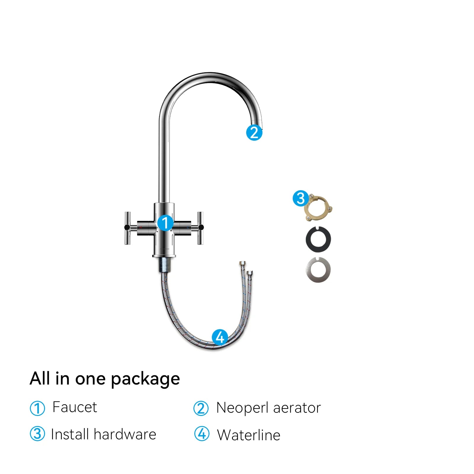 Dual-Handle Cross-Handle High-Arc Swivel Kitchen Faucet – Spot-Free Finish, Solid Brass –KFB1121