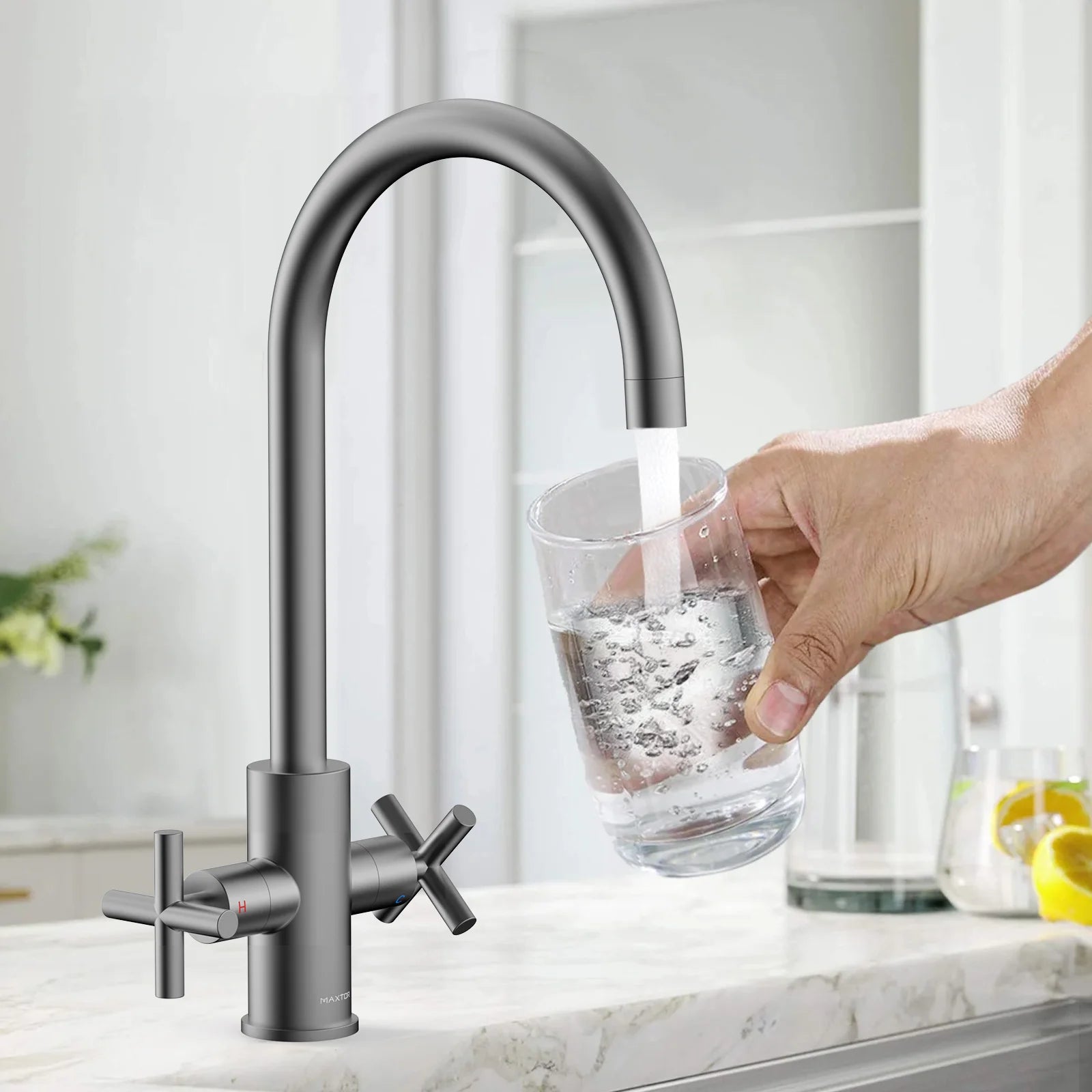Dual-Handle Cross-Handle High-Arc Swivel Kitchen Faucet – Spot-Free Finish, Solid Brass –KFB1121