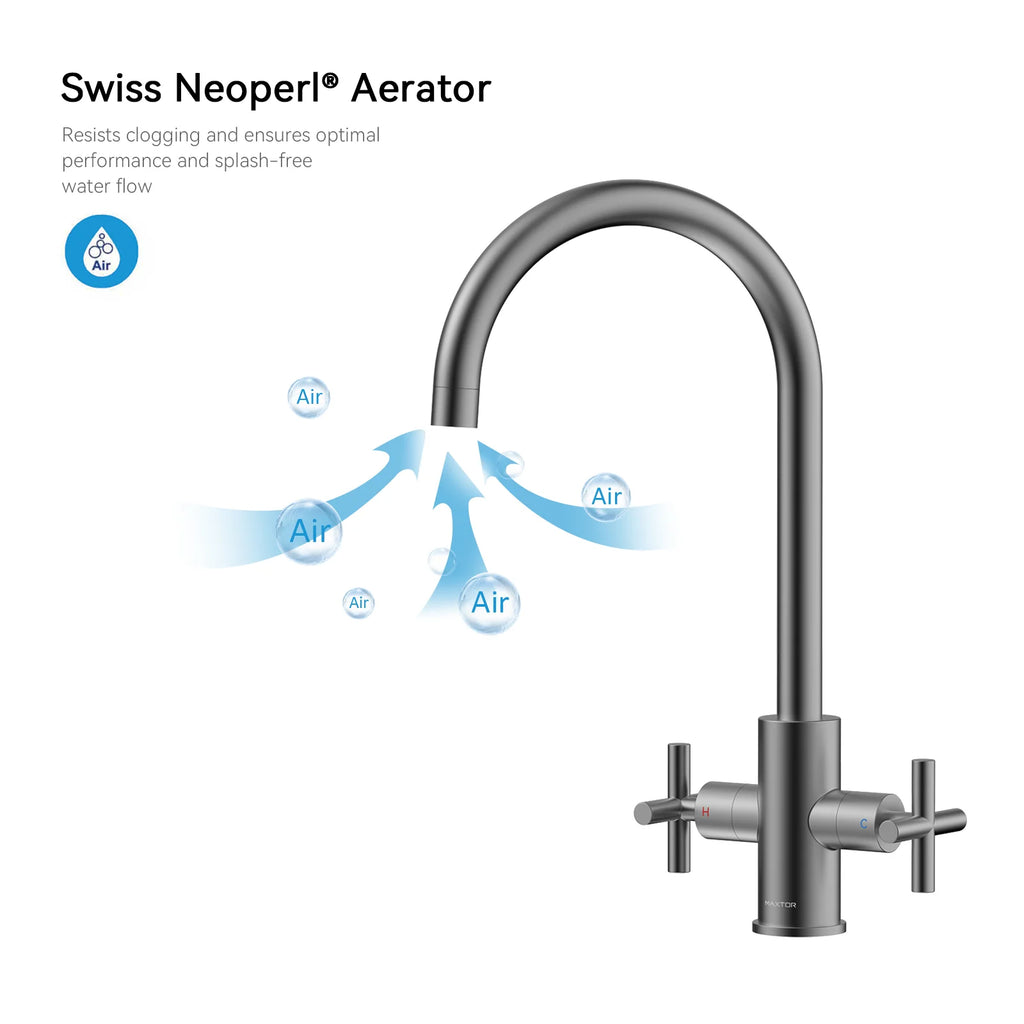 Dual-Handle Cross-Handle High-Arc Swivel Kitchen Faucet – Spot-Free Finish, Solid Brass –KFB1121