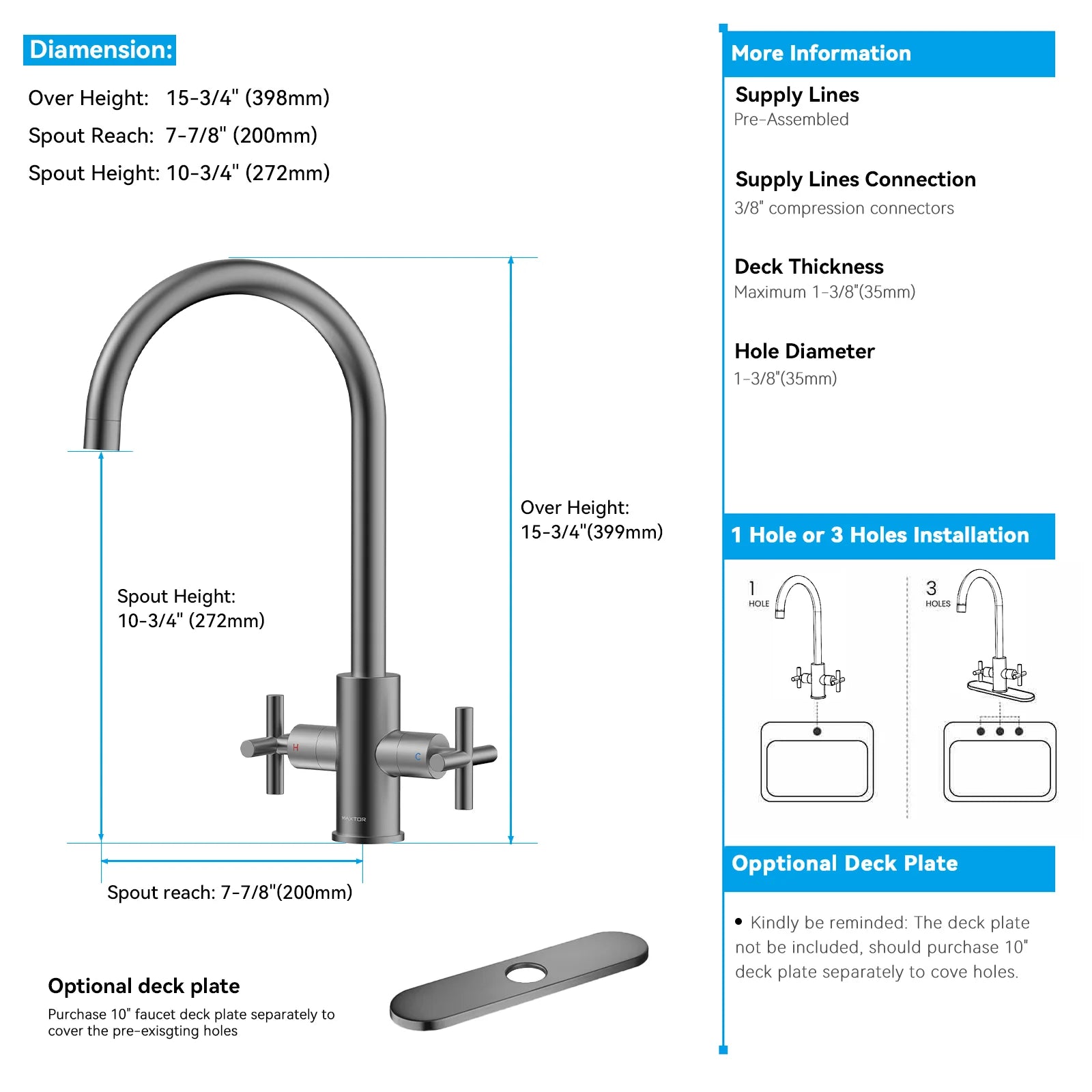 Dual-Handle Cross-Handle High-Arc Swivel Kitchen Faucet – Spot-Free Finish, Solid Brass –KFB1121