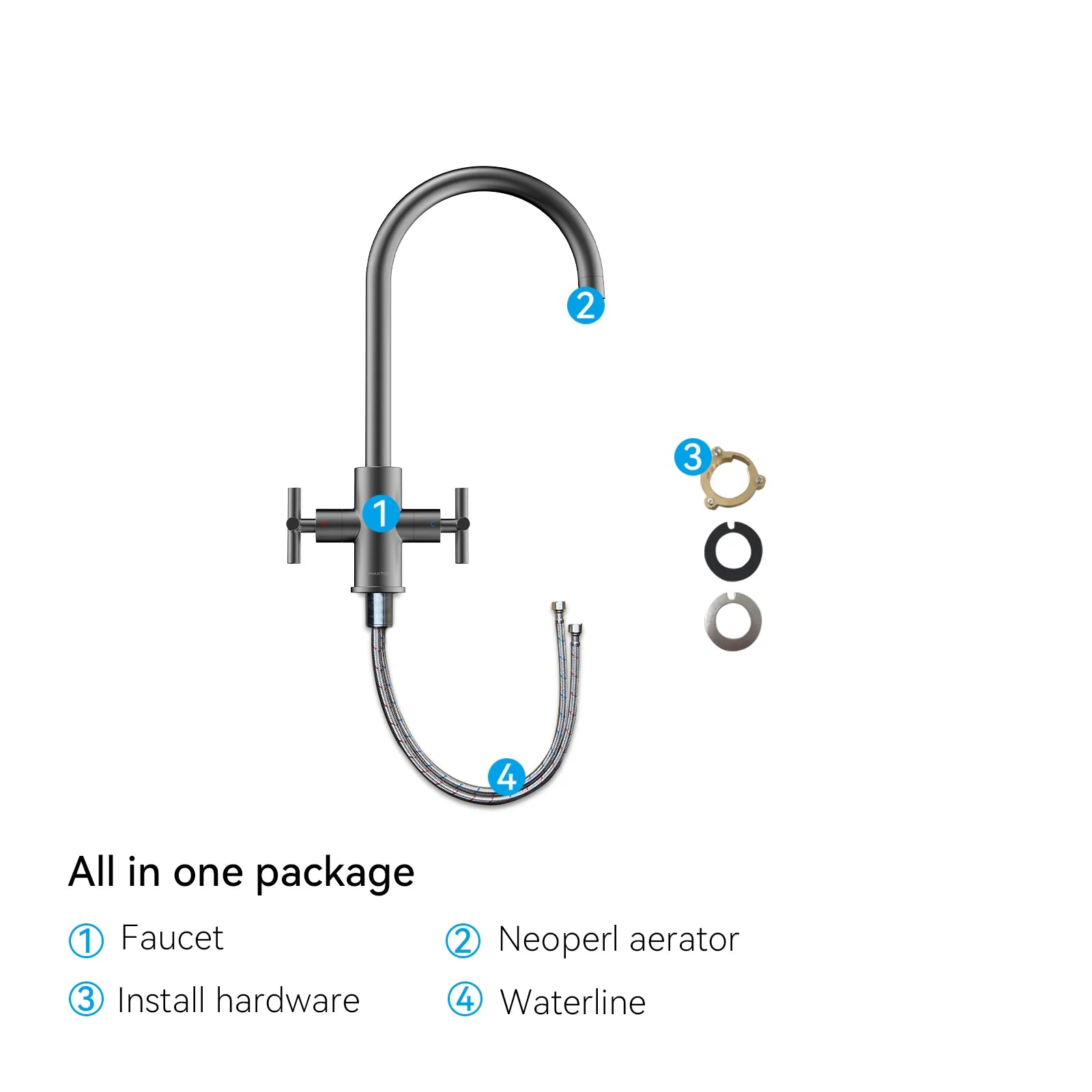 Dual-Handle Cross-Handle High-Arc Swivel Kitchen Faucet – Spot-Free Finish, Solid Brass –KFB1121