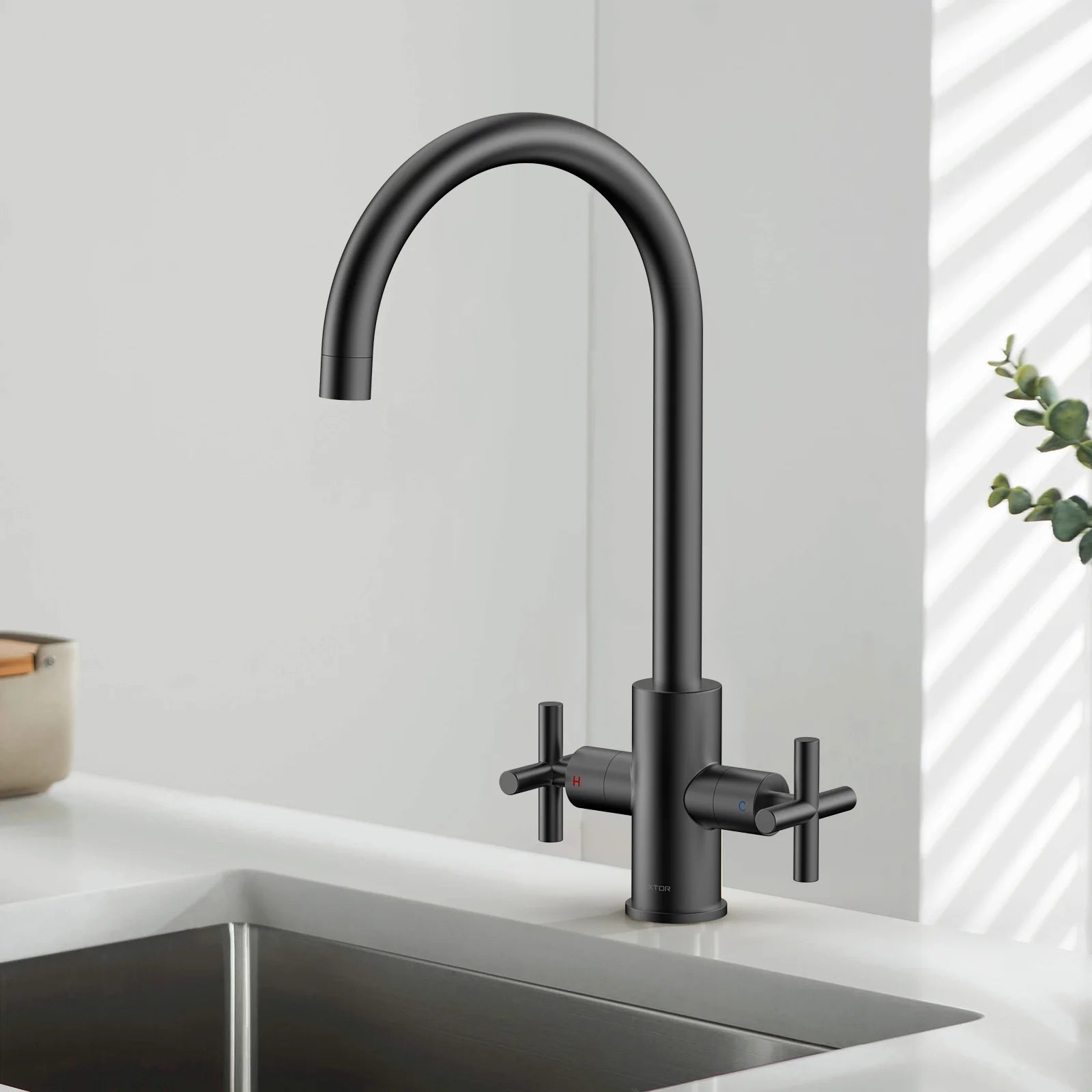 Dual-Handle Cross-Handle High-Arc Swivel Kitchen Faucet – Spot-Free Finish, Solid Brass –KFB1121