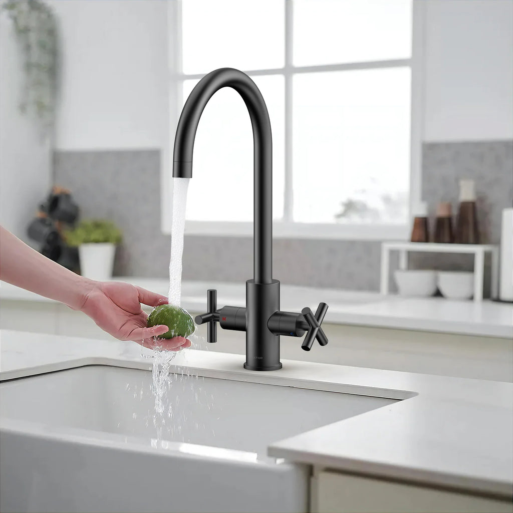 Dual-Handle Cross-Handle High-Arc Swivel Kitchen Faucet – Spot-Free Finish, Solid Brass –KFB1121
