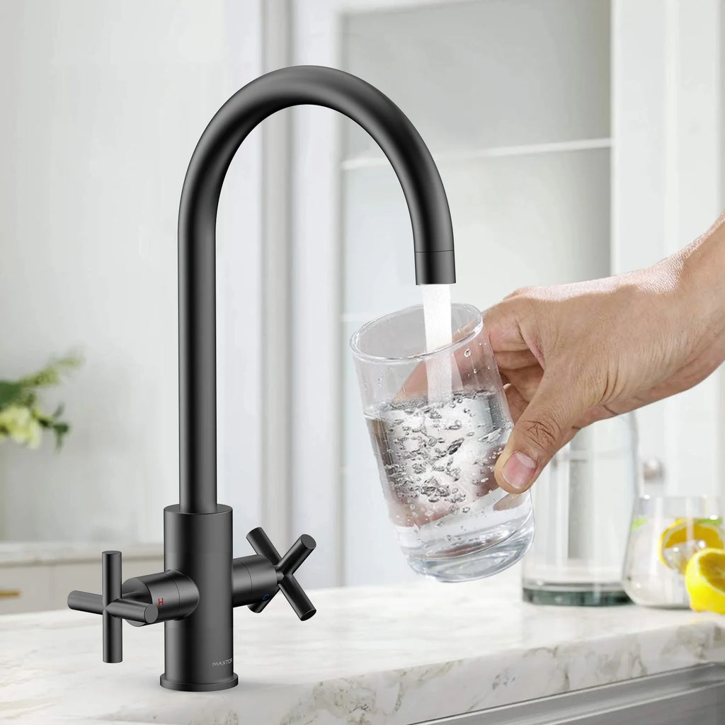 Dual-Handle Cross-Handle High-Arc Swivel Kitchen Faucet – Spot-Free Finish, Solid Brass –KFB1121