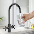 Dual-Handle Cross-Handle High-Arc Swivel Kitchen Faucet – Spot-Free Finish, Solid Brass –KFB1121