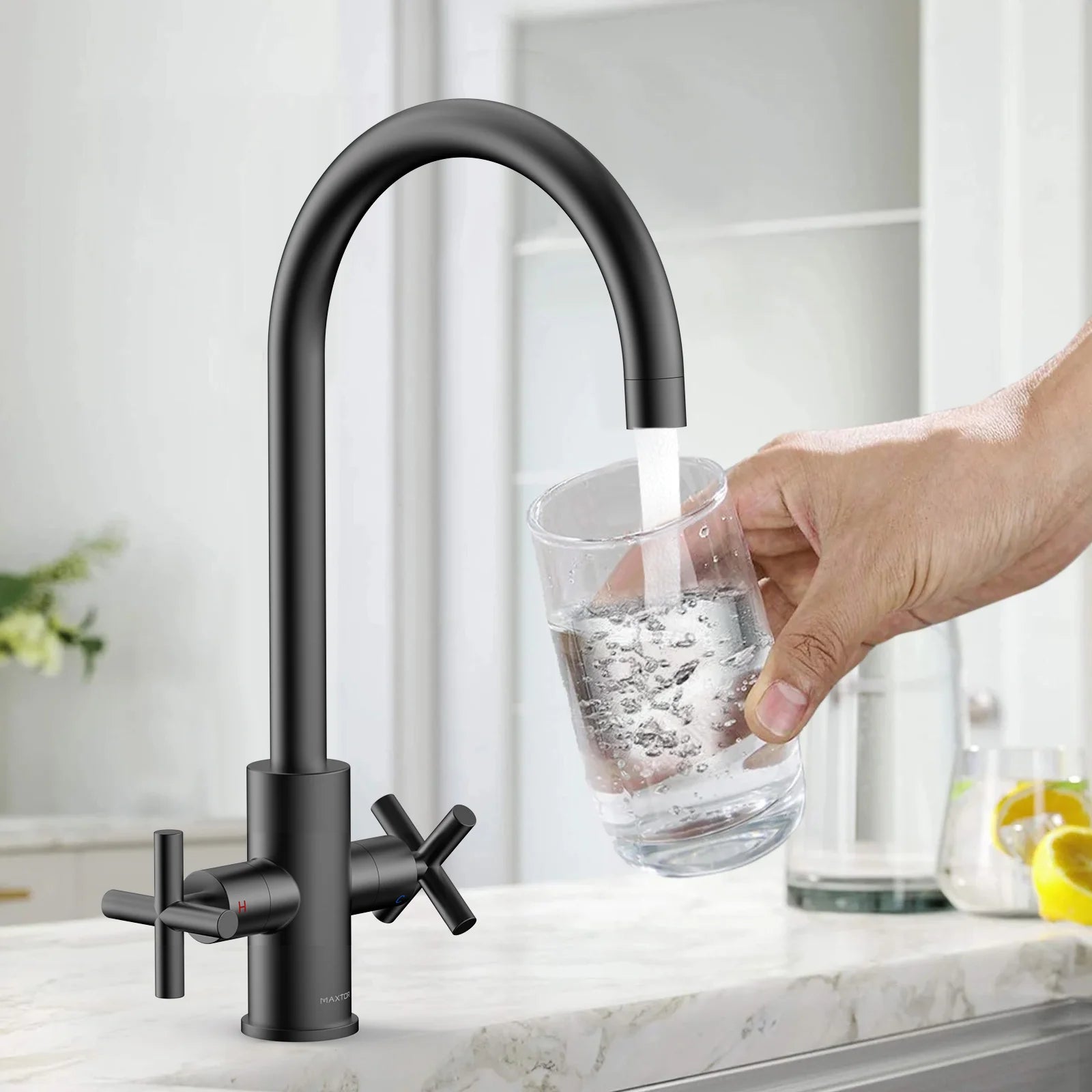 Dual-Handle Cross-Handle High-Arc Swivel Kitchen Faucet – Spot-Free Finish, Solid Brass –KFB1121