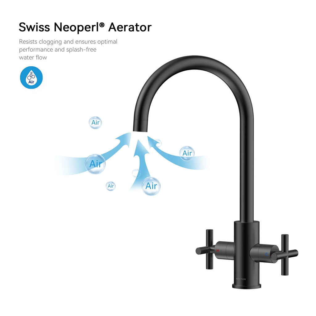 Dual-Handle Cross-Handle High-Arc Swivel Kitchen Faucet – Spot-Free Finish, Solid Brass –KFB1121