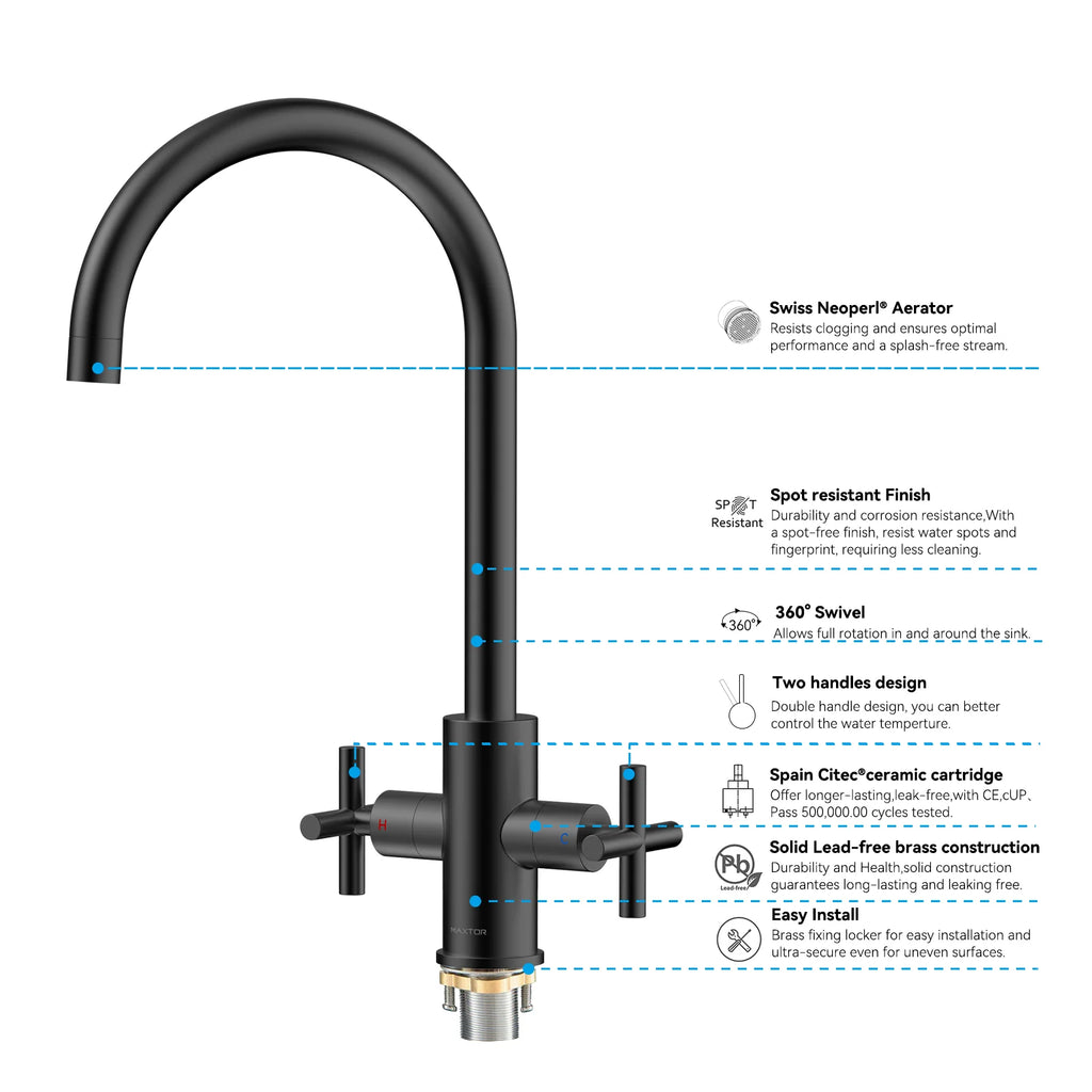 Dual-Handle Cross-Handle High-Arc Swivel Kitchen Faucet – Spot-Free Finish, Solid Brass –KFB1121