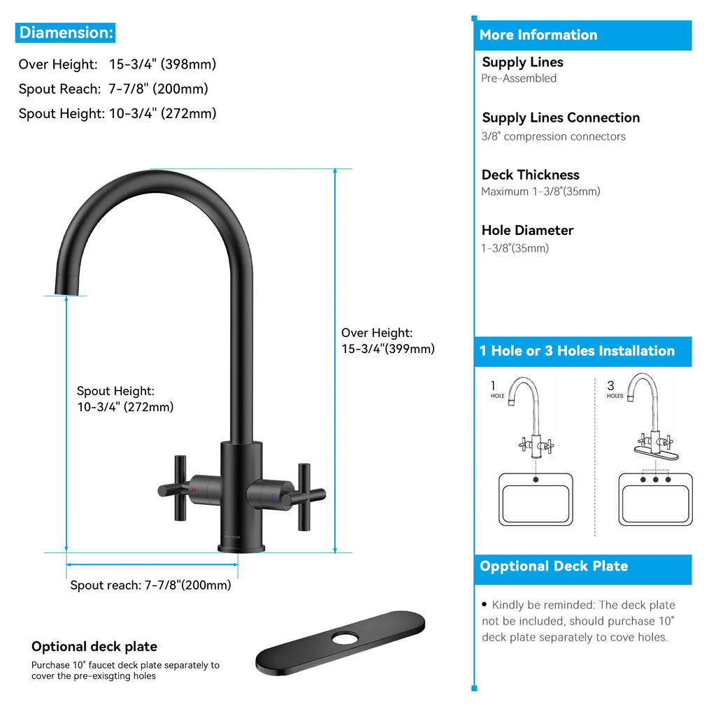 Dual-Handle Cross-Handle High-Arc Swivel Kitchen Faucet – Spot-Free Finish, Solid Brass –KFB1121