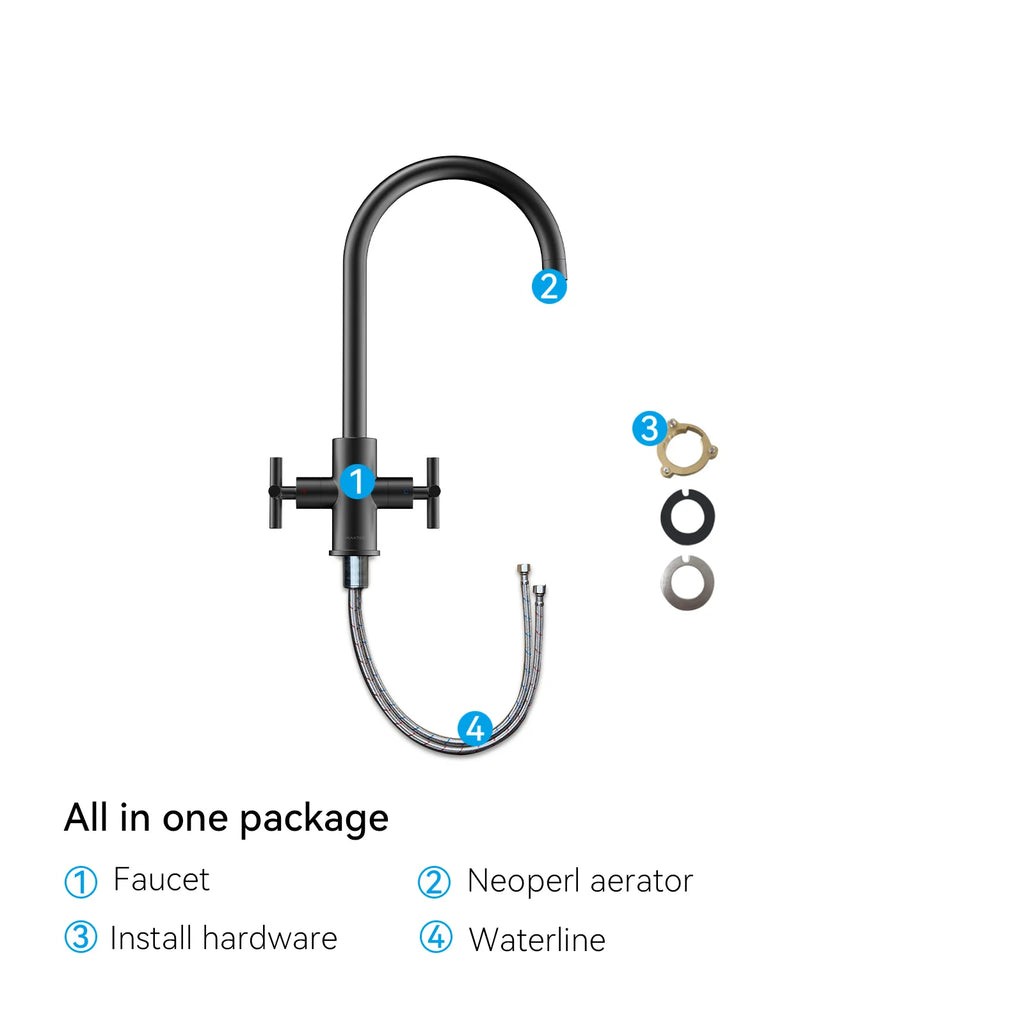 Dual-Handle Cross-Handle High-Arc Swivel Kitchen Faucet – Spot-Free Finish, Solid Brass –KFB1121