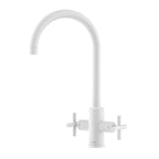 Dual-Handle Cross-Handle High-Arc Swivel Kitchen Faucet – Spot-Free Finish, Solid Brass –KFB1121 Matte White