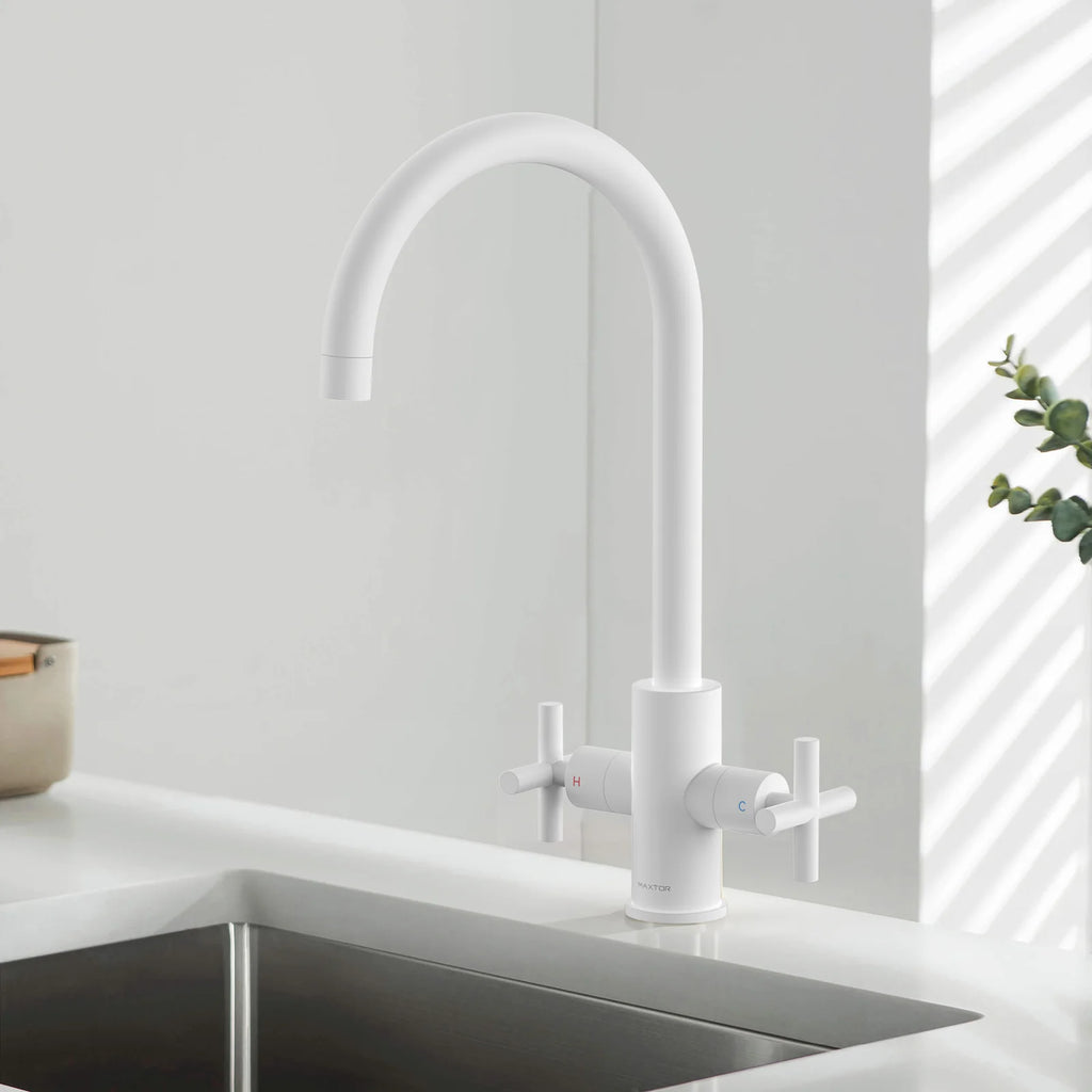 Dual-Handle Cross-Handle High-Arc Swivel Kitchen Faucet – Spot-Free Finish, Solid Brass –KFB1121