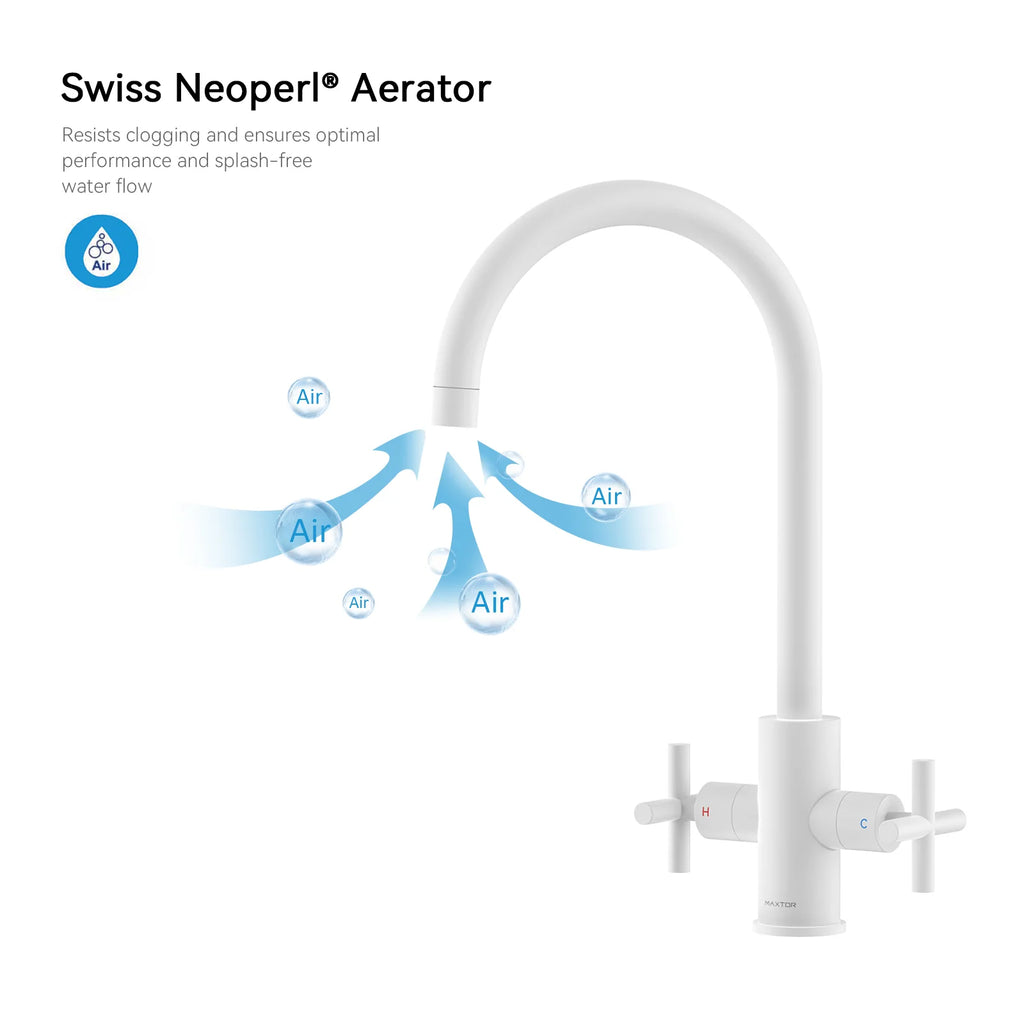 Dual-Handle Cross-Handle High-Arc Swivel Kitchen Faucet – Spot-Free Finish, Solid Brass –KFB1121
