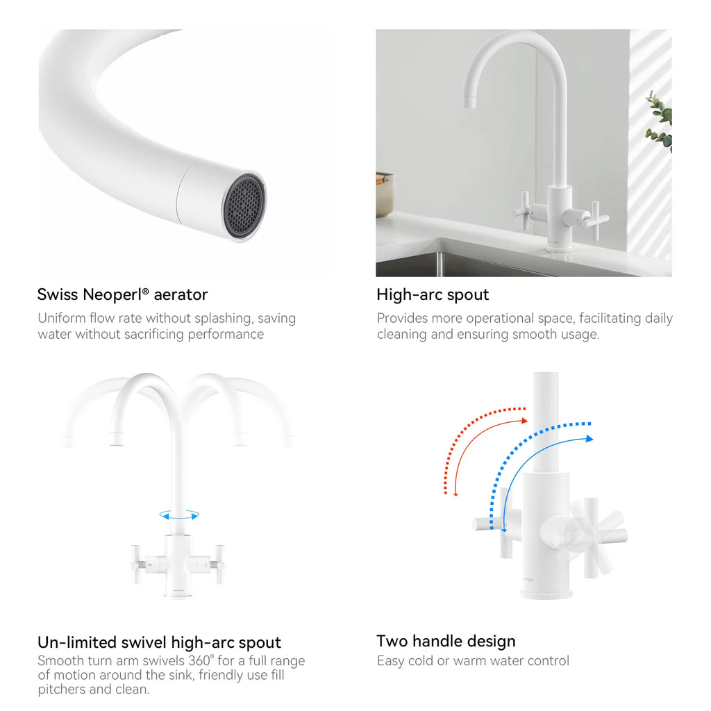 Dual-Handle Cross-Handle High-Arc Swivel Kitchen Faucet – Spot-Free Finish, Solid Brass –KFB1121