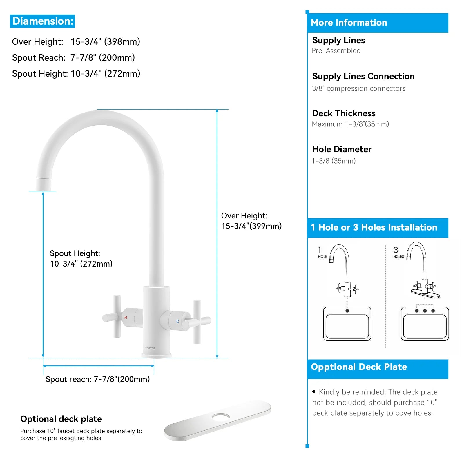 Dual-Handle Cross-Handle High-Arc Swivel Kitchen Faucet – Spot-Free Finish, Solid Brass –KFB1121